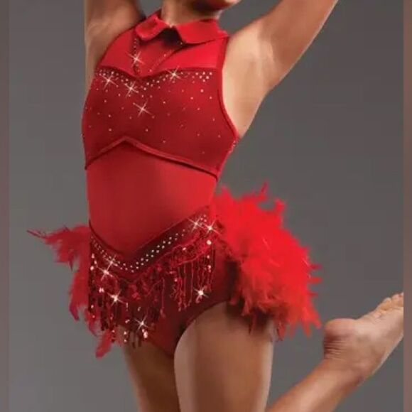 WEISSMAN solo Dance Costume red Crystal feather Leotard queen of hearts 15752 MA - Picture 1 of 13
